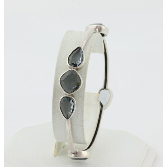 Sterling Silver Blue Glass Admire Bangle Bracelet 8" Silpada - Picture 4 of 8